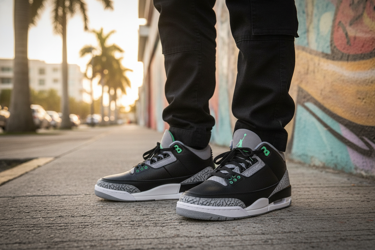 Tenis Jordan 3 Green Glow Original Caguas: ¡El Flow Neón de NIB PR Llega a la Ciudad Criolla!