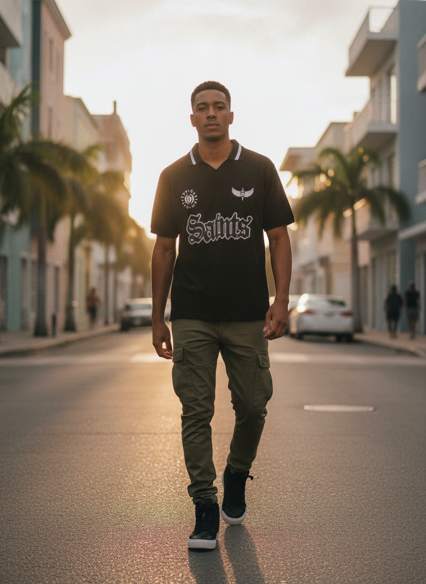 Estilo Streetwear Caguas: Domina la Calle con la Escobar 'SAINTS' Black T-Shirt