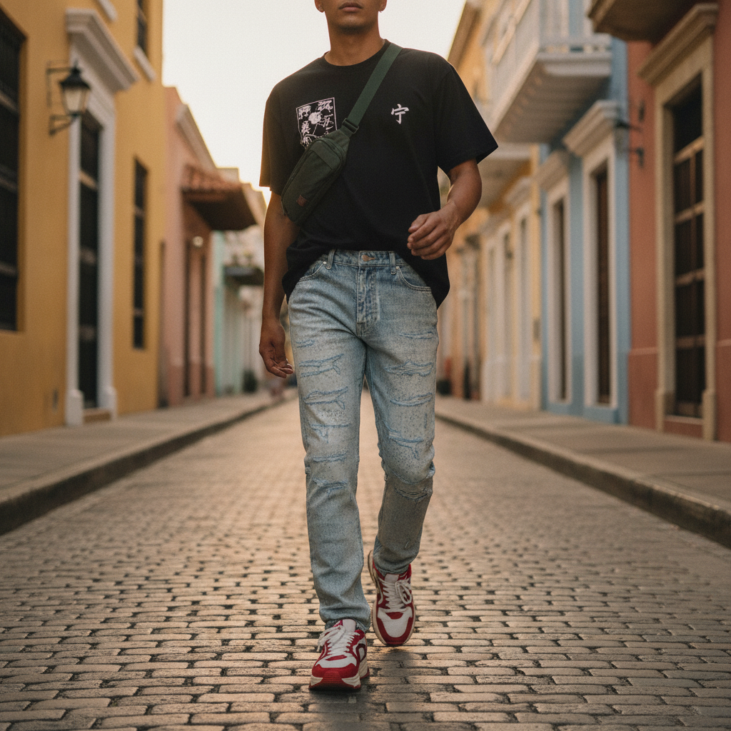 FRD ALLOVER RHINESTONE BLUE DENIM FLARE JEAN: El Brillo que Conquista San Juan, PR — Puerto Rico
