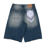FRD PATCHES CUT OFF PLAID DENIM JORTS 3010