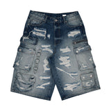 FRD WASHED MULTI CARGO DENIM JORTS 3014