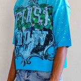 FR Lost Utopia Rhinestone Tee Aqua Blue