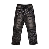 FRD ALLOVER RHINE STONE BLACK RIPPED PANTS