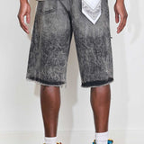 FRD PATCHES CUT OFF PLAID DENIM JORTS