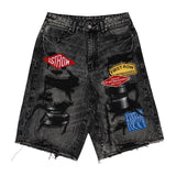 FRD PATCHES CUT OFF PLAID DENIM JORTS