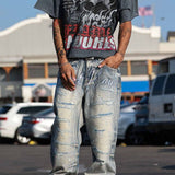 FRD ALLOVER RHINE STONE DENIM RIPPED PANTS