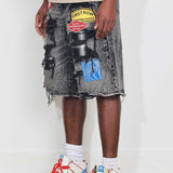 FRD PATCHES CUT OFF PLAID DENIM JORTS