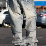 FRD ALLOVER RHINE STONE DENIM RIPPED PANTS