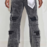 FRD WASHED MULTI CARGO DENIM Y2K PANTS