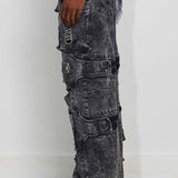 FRD WASHED MULTI CARGO DENIM Y2K PANTS