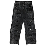 FRD WASHED MULTI CARGO DENIM Y2K PANTS