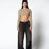 Pure Dopamine Beige Long Sleeve Crop Top