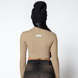 Pure Dopamine Beige Long Sleeve Crop Top
